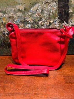 Red Leather Crossbody Bag - Sleek Everyday Shoulder Bag